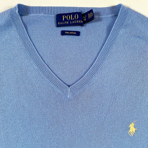 POLO RALPH LAUREN PIMA V-NECK SWEATER LIGHT BLUE SIZE X-LARGE - Picture 6 of 15